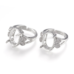 Componenti anello di barretta di ottone, Impostazioni dell'anello a 4 griffe, con zirconi, ovale, formato 6, platino, vassoio: 12x7mm, 16mm