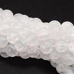 Chapelets de perles en quartz craquelé synthétique, ronde, teinte, mat, blanc, 6mm, Trou: 1mm, Environ 66 pcs/chapelet, 15.75 pouce