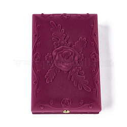 Rosenblumenmuster Samtschmuck Set Boxen, Halskette und Ohrringe, mit tuch und kunststoff, Rechteck, Medium violett rot, 17.5x11.5x5.6 cm