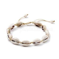 Bracelet de cheville en perles tressées en coquillage naturel avec perles turquoise synthétiques, bracelet de cheville réglable en nylon tressé, blé, diamètre intérieur: 2-1/8~3-3/8 pouce (5.35~8.5 cm)