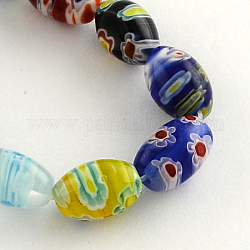 Main ovale perles de verre de millefiori brins, couleur mixte, 14~15x10mm, Trou: 1mm, Environ 27 pcs/chapelet, 14.9 pouce