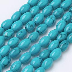 Natural Magnesite Bead Strands, Dyed, Oval, Turquoise, 7.5~8x4.5~5mm, Hole: 1mm, about 52pcs/strand, 15.7 inch