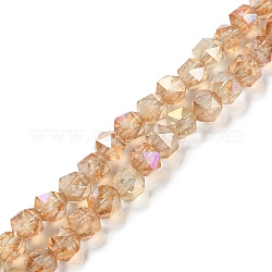 Transparent Electroplate Glass Beads Strands, Faceted, Polygon, AB Color Plated, Sandy Brown, 5.5mm, Hole: 1.2mm, about 70pcs/strand, 14.84 inch(37.7cm)