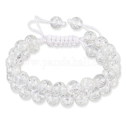 Sparkling Round Glass Braided Bead Bracelet, Double Layered Wrap Adjustable Bracelet for Women, Clear, Inner Diameter: 2~3-1/8 inch(5~7.8cm) 