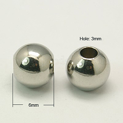 304 Stainless Steel Beads, Round, Stainless Steel Color, 6mm, Hole: 2~3mm