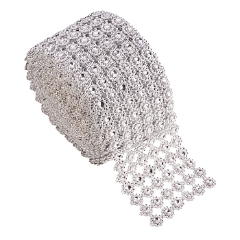 6 filas de plástico de diamante rollo de envoltura rollo rhinestone cinta de cristal pastel boda decoración, plata, 95mm