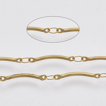 304 überbackene Stangengliedketten aus Edelstahl, mit Spule, gelötet, golden, Verbindung 1: 15x2x1 mm, Link 2: 4x2x0.3mm, ca. 32.8 Fuß (10m)/Rolle