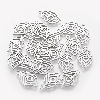 304 Stainless Steel Pendants, Feather, Stainless Steel Color, 17.7x10.4x1mm, Hole: 1.5mm