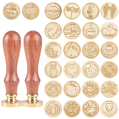 CRASPIRE Wax Seal Stamp Wedding Bouquet Brass Sealing Stamp Golden Wax Seal 25mm Removable Heads Natural Wood Handle for Envelope Invitation Wedding Ebellishment Bottle Decoration Gift