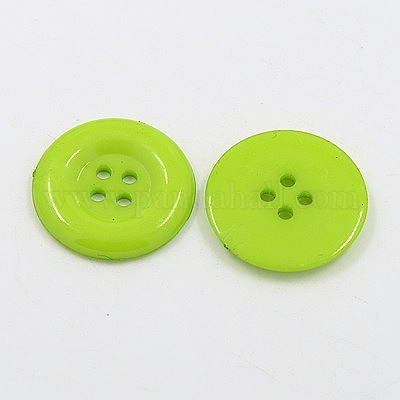 Acrylic Shirt Buttons, Plastic Sewing Buttons for Costume Design, 4-Hole, Dyed, Flat Round, Yellow Green, 25x3mm, Hole: 2mm