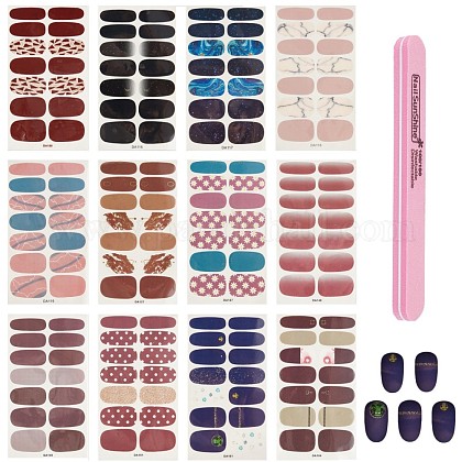 フルカバーネイルステッカー 自己接着 女性のためのdiyネイルチップ装飾 両面スポンジポリッシュストリップファイル ミックスカラー 10x5 5cm 12シート セットの通販 Jp Pandahall Com