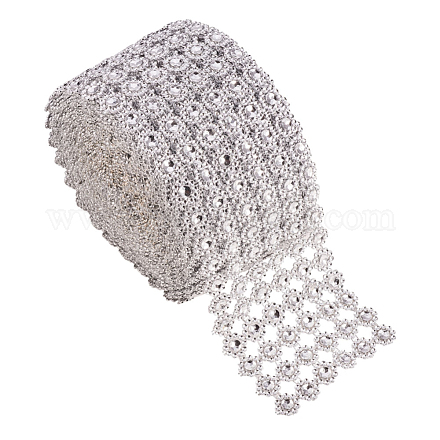 6列プラスチックダイヤモンドメッシュラップロールラインストーンクリスタルリボンケーキ結婚式の装飾  銀  95mm OCOR-WH0030-03-1