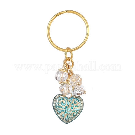 Porte-clés pendentif acrylique coeur enlacé en métal doré KEYC-JKC00478-1