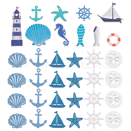 CHGCRAFT 34pcs 16Style Wooden Nautical Hanging Decorations Mini Beach Marine Ornament Set Beach Coastal Wall Ornaments for Summer Party Home Decor HJEW-CA0001-09-1