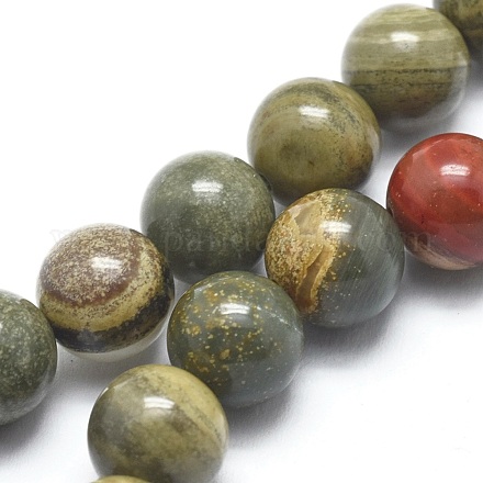 Chapelets de perles de feuille d'argent en jaspe naturel G-I254-04B-1