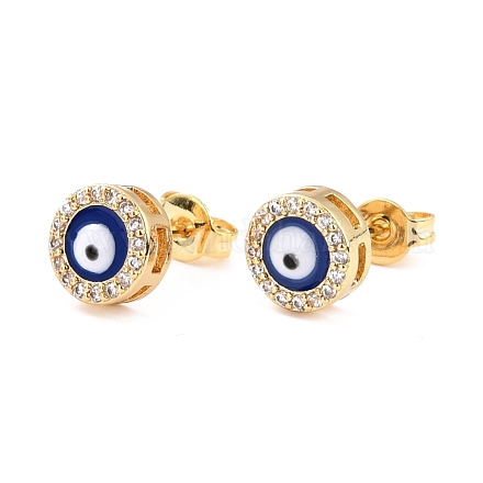 Blue Evil Eye Brass Stud Earrings ZIRC-Z017-01G-1