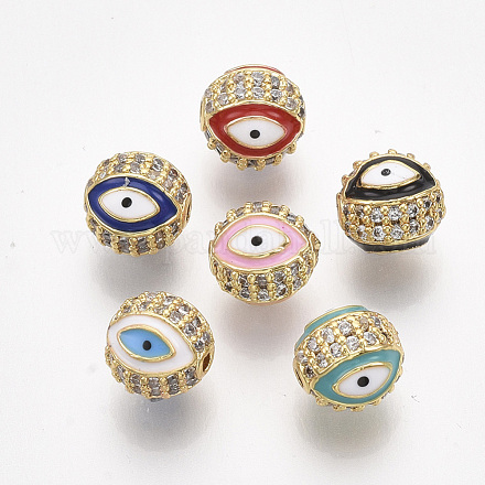 Perles de zircon cubique micro pavé en laiton plaqué or ZIRC-S061-130B-1