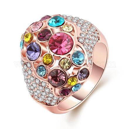 Gorgeous Brass Colorful Czech Rhinestone wide Band Finger Rings for Women RJEW-BB02114-7-1