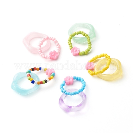 Anelli per dito con perline acriliche di fiori per ragazze adolescenti RJEW-JR00384-1