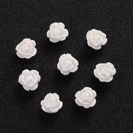 オペーク樹脂ビーズ  花バラ  ホワイト  9x7mm  穴：1mm X-CRES-B1029-A01-1