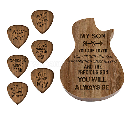 Caja de púas de guitarra de madera en forma de guitarra WOOD-WH0116-003-1