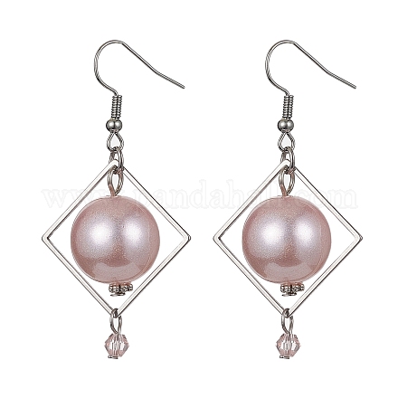 Pendientes colgantes redondos de perlas de imitación de plástico ABS EJEW-JE05489-1