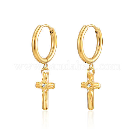 Elegant Stainless Steel Cross Earrings with Diamonds for Women's Daily Wear QX9775-1-1