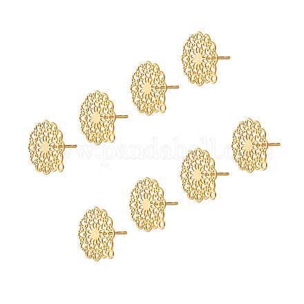 UNICRAFTALE 20pcs Golden Flower Stud Earring Findings 304 Stainless Steel Filigree Ear Stud Component with Loop Butterfly Stoppers Ear Nuts 0.7mm Pin Earring for Jewelry Making 16x14mm STAS-UN0002-22G-1