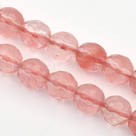 Faceted Round Cherry Quartz Glass Beads Strands G-E302-091-6mm-1