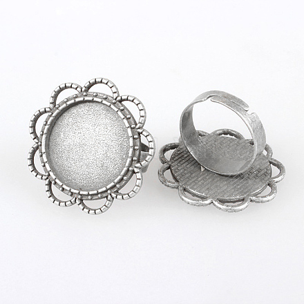 Fer réglable composants d'anneau fleur doigt vintage supports de lunette alliage cabochon PALLOY-O036-06AS-1