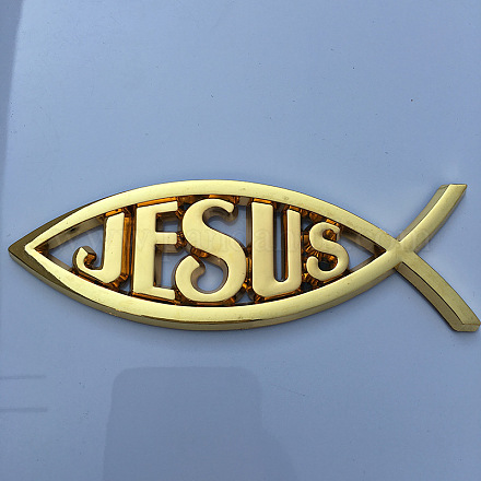 Waterproof 3D Jesus Fish ABS Plastic Self Adhesive Sticker RELI-PW0001-096A-01-1
