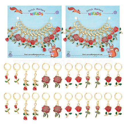 12 pièces 6 style saint valentin thème alliage émail rose fleur breloques verrouillage marqueurs de point HJEW-PH01624-1