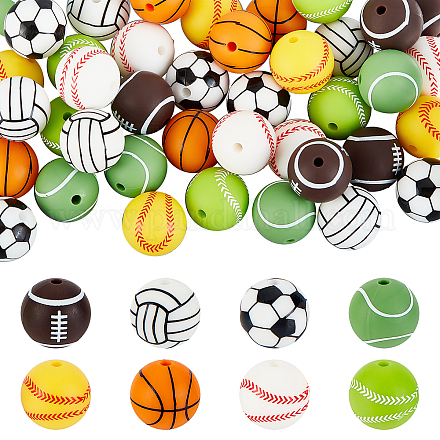 DICOSMETIC 48Pcs 8 Colors All Kinds of Sports Balls Silicone Beads SIL-DC0001-03-1
