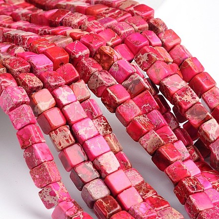 Dyed & Heated Natural Imperial Jasper Cube Beads Strands X-G-M273-02-6mm-1