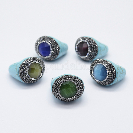 Los anillos de dedo de color turquesa sintética RJEW-F077-13-1