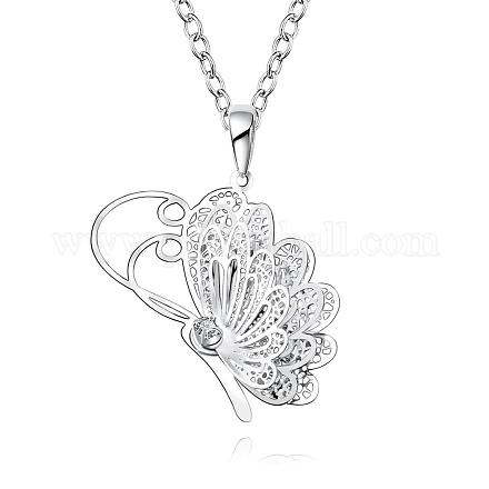 Silver Plated Brass Butterfly Pendant Necklace NJEW-BB00458-1