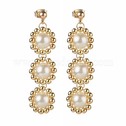 Glass Pearl Beads Dangle Stud Earrings EJEW-TA00004-1