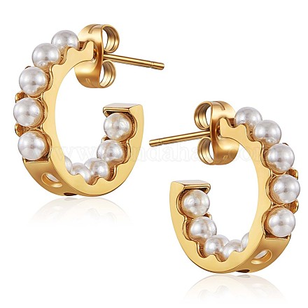 Boucles d'oreilles en forme de C avec perles de coquillage JE951A-1