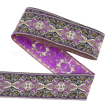 FINGERINSPIRE 7.7 Yard 1.9 inch Black Purple Vintage Jacquard Ribbon Dark Orchid Flower Pattern Embroidery Woven Trim Ethnic Polyester Fabric Trim Retro Tyrolean Ribbon for Clothing and Craft Decor OCOR-WH0070-04B-1