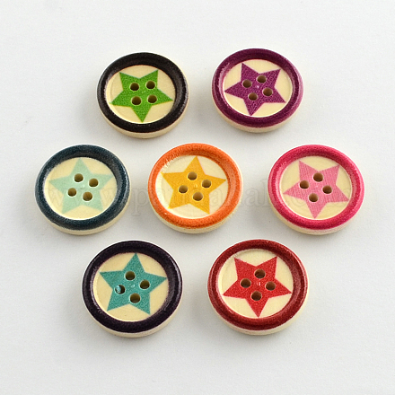 4-Hoyo botones de madera impresos X-BUTT-R032-075-1