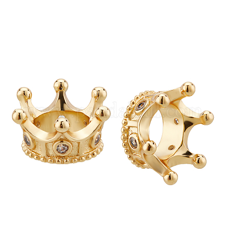 BENECREAT 10Pcs Real 24K Gold Plated Brass Cubic Zirconia Crown Pendant 3D Crown Beads for DIY Bracelets Necklace Making Large Hole : 7mm KK-BC0007-13-1