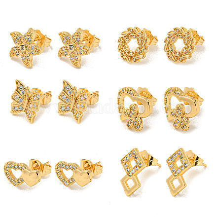Женские серьги-гвоздики из латуни с микропаве из светлого золота и циркония EJEW-E295-31KCG-1