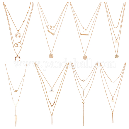 ANATTASOUL 8Pcs 8 Style Alloy Cable Chains 3 Layer Necklaces Set NJEW-AN0001-01-1