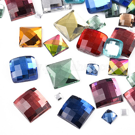 ガラスカボション  多面カット  正方形  ミックスカラー  3.5~16x3.5~16x1.5~5mm GGLA-N005-05-1