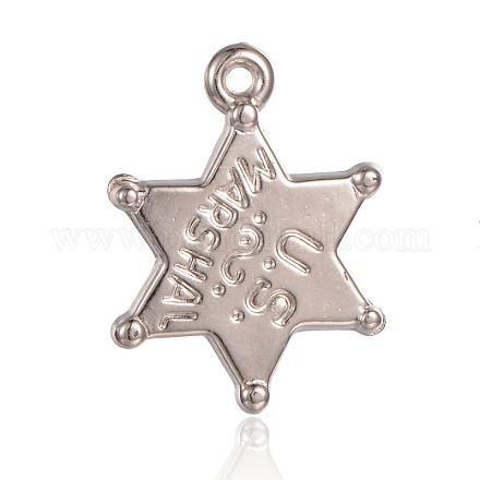 David ccb plastic pendantsのスター  ユダヤ人のために  言葉でusmarshal  プラチナ  23x17.5x3mm  穴：1.5mm CCB-J028-24P-1