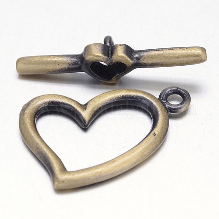 Brushed Brass Heart Toggle Clasps KK-L116-14AB-NF-1