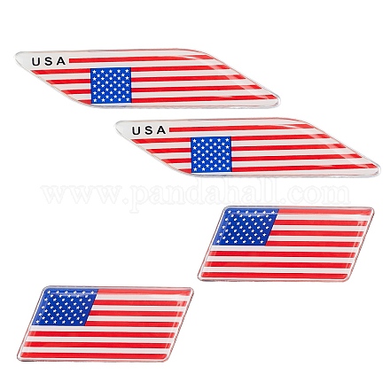 亜鉛合金高温ベーキングカーステッカー  DIYの車の装飾  アメリカ合衆国の模様の旗  平行四辺形  プラチナ  33.5x73.5x2.5mm DIY-FH0001-17-1