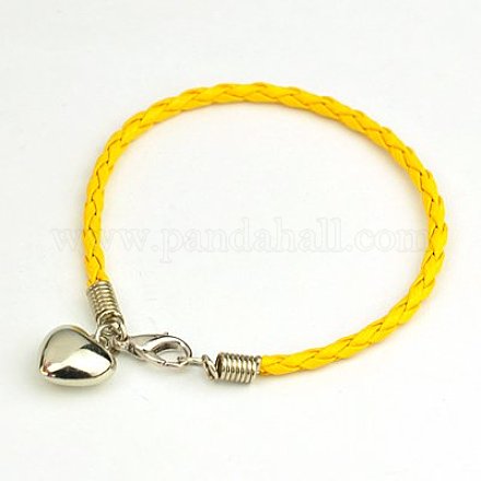 PU Leather Braided Charm Bracelets BJEW-JB00785-05-1