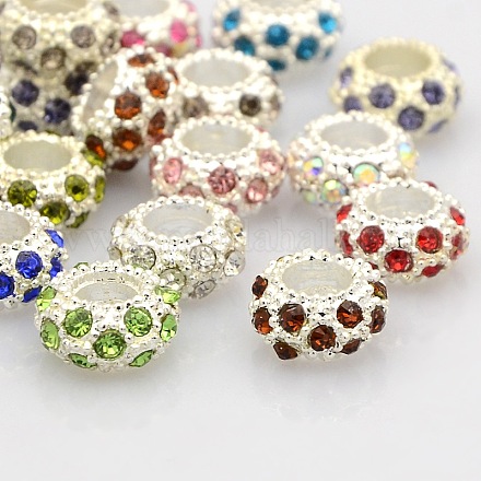 Silver Color Plated Alloy Grade A Rhinestone European Beads CPDL-J022-11x6mm-S-1