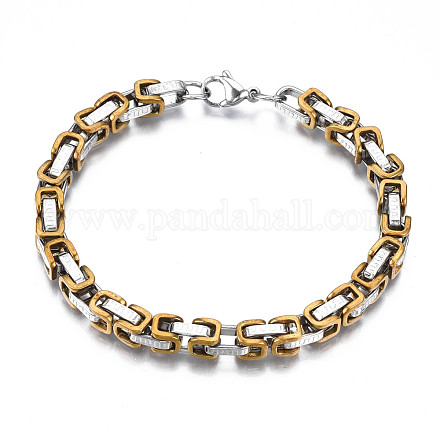 Pulsera de cadena bizantina de acero inoxidable de dos tonos 201 para hombres y mujeres BJEW-S057-87B-1